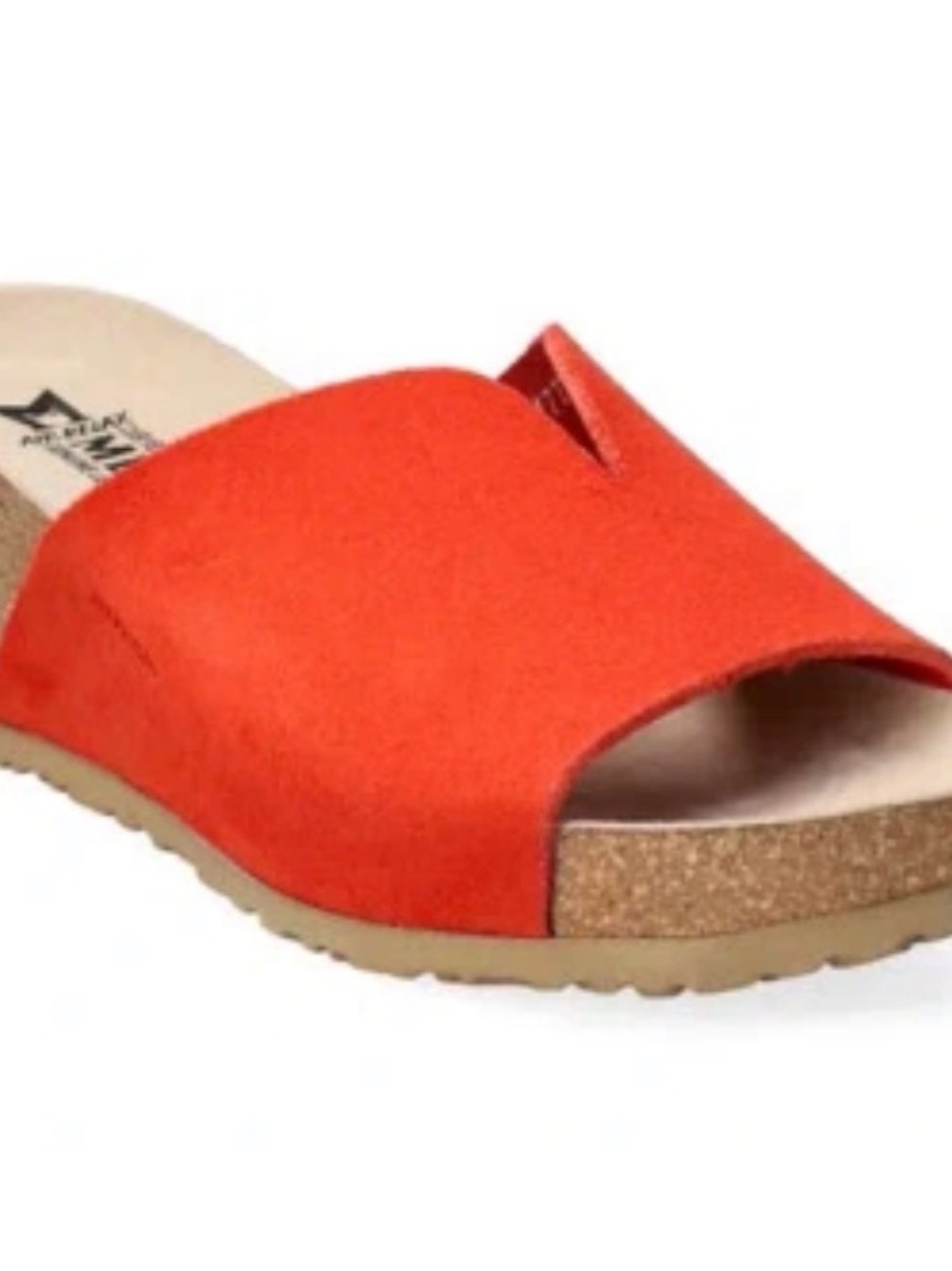 Mephisto Lisane Slide Sandal In Coral Suede Slide Mule with Cork Midsole